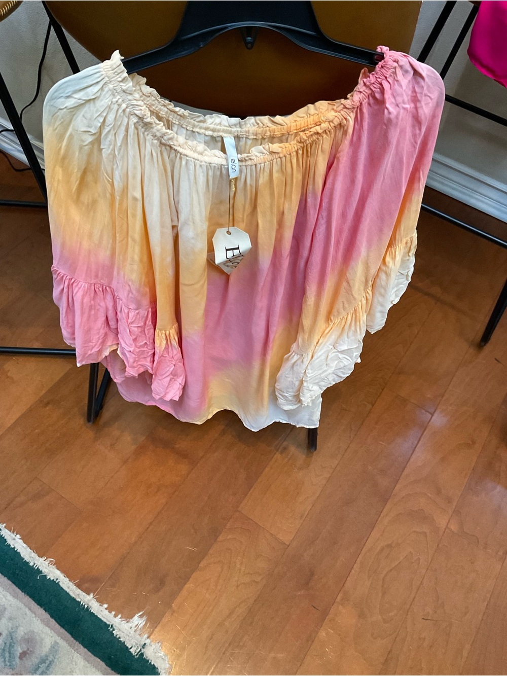 Elan Pink, Yellow & Cream Tie-Dye Off-Shoulder Tunic NWT